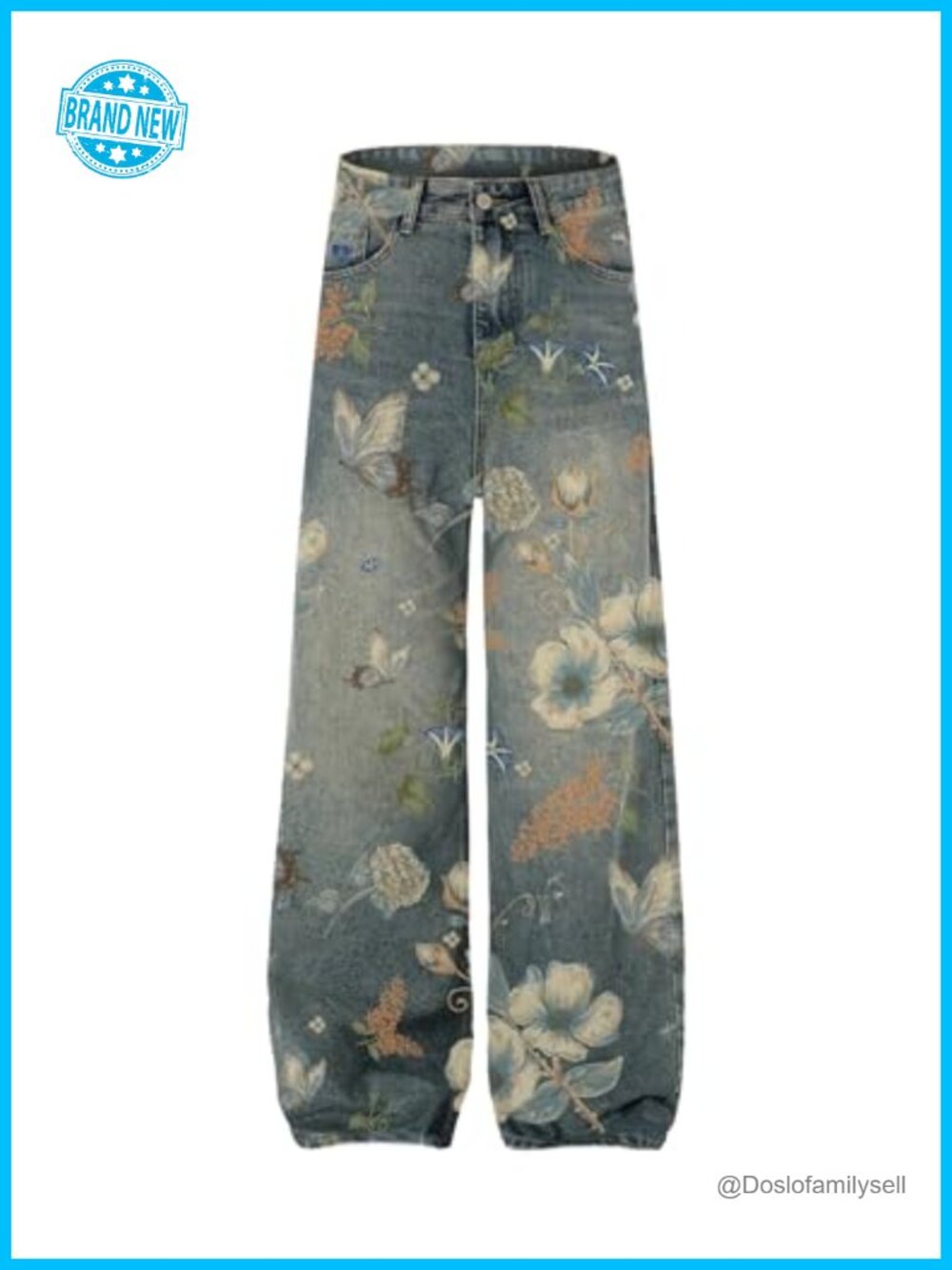 Aelfric Eden Floral Print Baggy Wide Leg Jeans Y2K Harajuku Streetwear